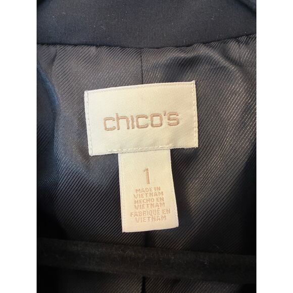 Chico’s Gold Embroidery Cuff Detail Black Blazer Jacket Size Medium - Picture 4 of 8